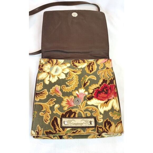 Longaberger Homestead Crossbody Bag Brown Floral Inner Pockets Adjustable Strap - Picture 4 of 13